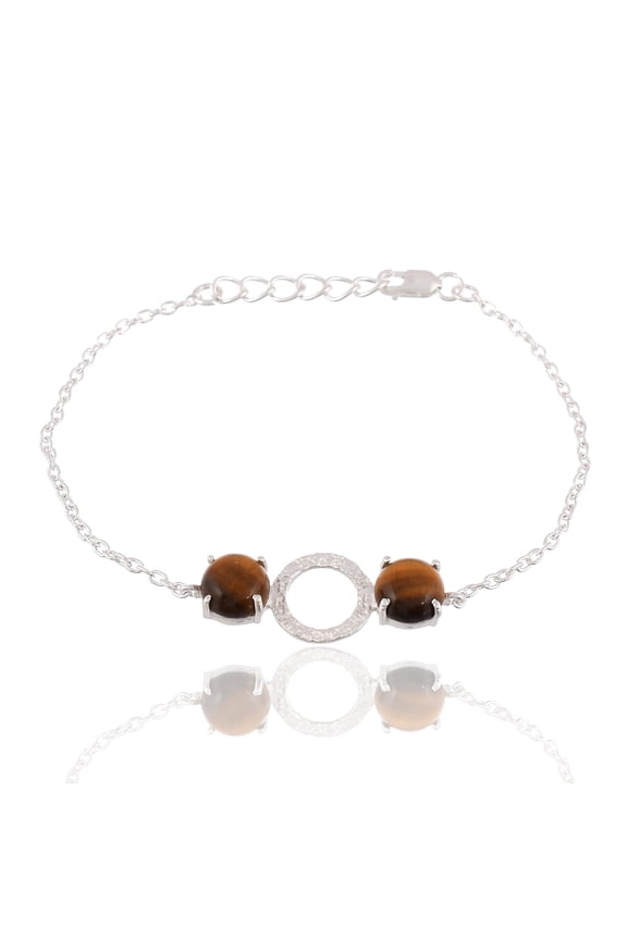 925 Sterling Silver Cabochon Cut Natural Tiger Eye Gemstone Bracelet for Women