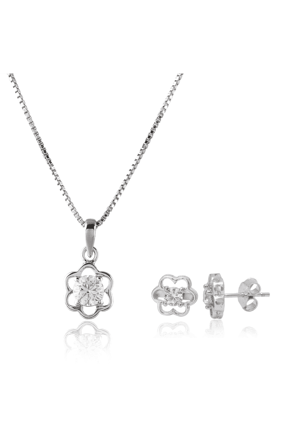 925 Sterling Silver Cubic Zirconia Floral Jewelry Set for Women