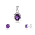 thumbnail image 1 of Femme Jam 925 Sterling Silver Natural Amethyst Gemstone Oval Jewelry Set for Women, 1 of 12
