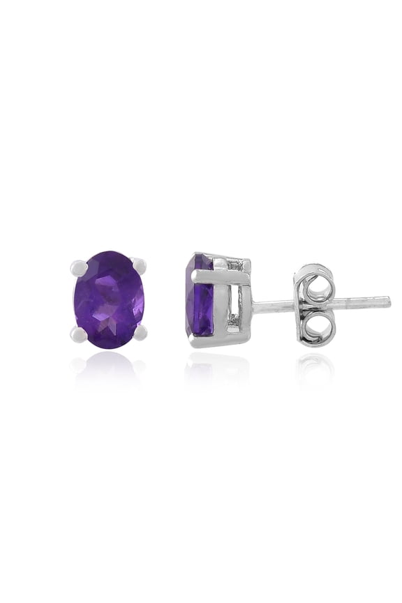 925 Sterling Silver Natural Amethyst Gemstone Oval Stud Earrings for Women