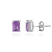 Femme Jam 925 Sterling Silver Natural Amethyst Gemstone Rectangle Stud Earrings for Women and Girls