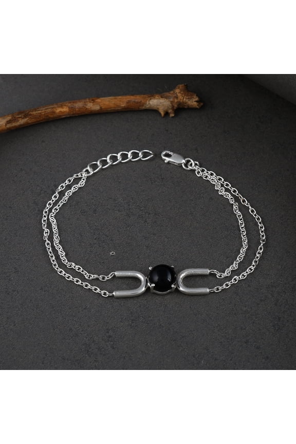 925 Sterling Silver Natural Black Onyx Gemstone Rakhi for Rakshabandhan Thread Rakhi for Brother Boys Men Rakhi with Roli Chawal, Cotton Thread With a 92.5 Stamp