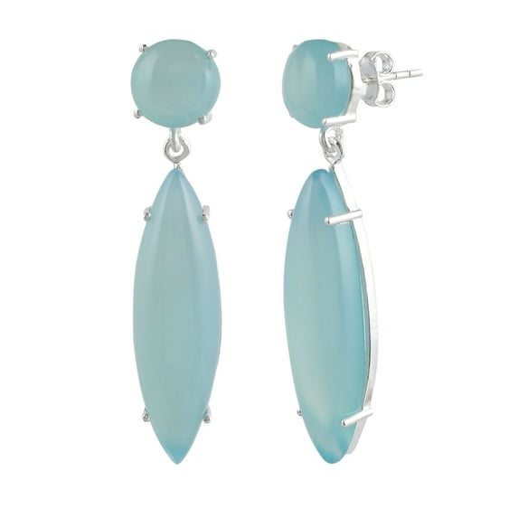 Femme Jam 925 Sterling Silver Natural Blue Chalcedony Designer Dangle Drop Earrings for Women