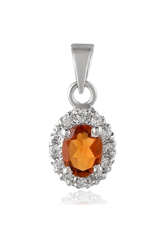 925 Sterling Silver Natural Golden Topaz Gemstone & Zirconia Crystals Pendant / Locket for Women