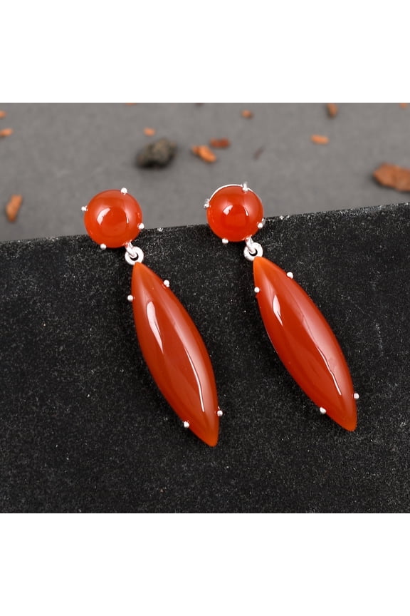 925 Sterling Silver Natural Red Onyx Designer Dangle Drop Earrings for Women