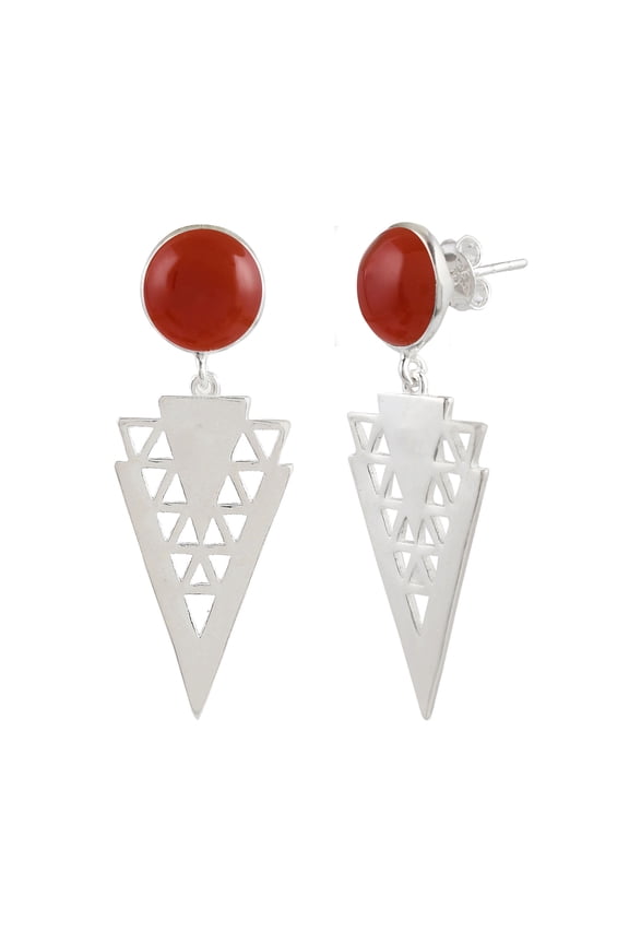 925 Sterling Silver Natural Red Onyx Designer Dangle Drop Earrings for Women