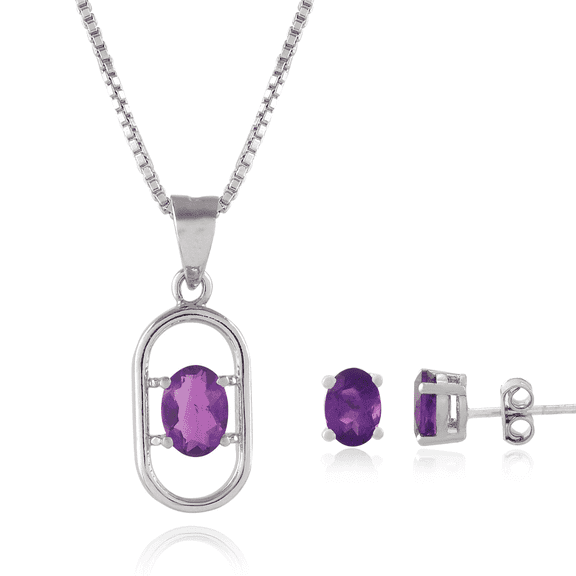 Femme Jam 925 Sterling Silver Oval Cut Natural Amethyst Gemstone Jewelry Set for Women