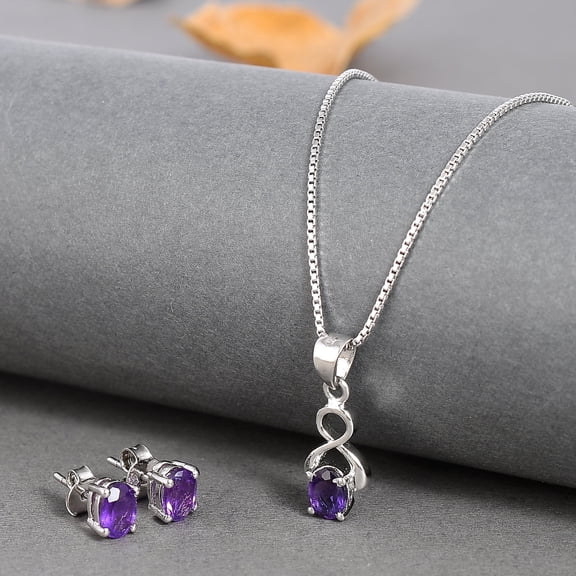Femme Jam 925 Sterling Silver Oval Cut Natural Amethyst Gemstone Jewelry Set for Women