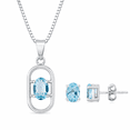 thumbnail image 1 of Femme Jam 925 Sterling Silver Oval Blue Topaz Jewelry Set for Women, Natural Gemstone Pendant Necklace and Stud Earrings, 18" Chain, Hypoallergenic, 1 of 10
