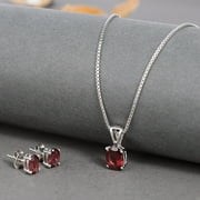 Femme Jam 925 Sterling Silver Oval Shape Natural Garnet Gemstone Jewelry Set for Women and Girls