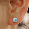 thumbnail image 1 of Femme Jam 925 Sterling Silver Princess Cut Natural Blue Topaz Gemstone Unisex Adult Stud Earrings, 1 of 2