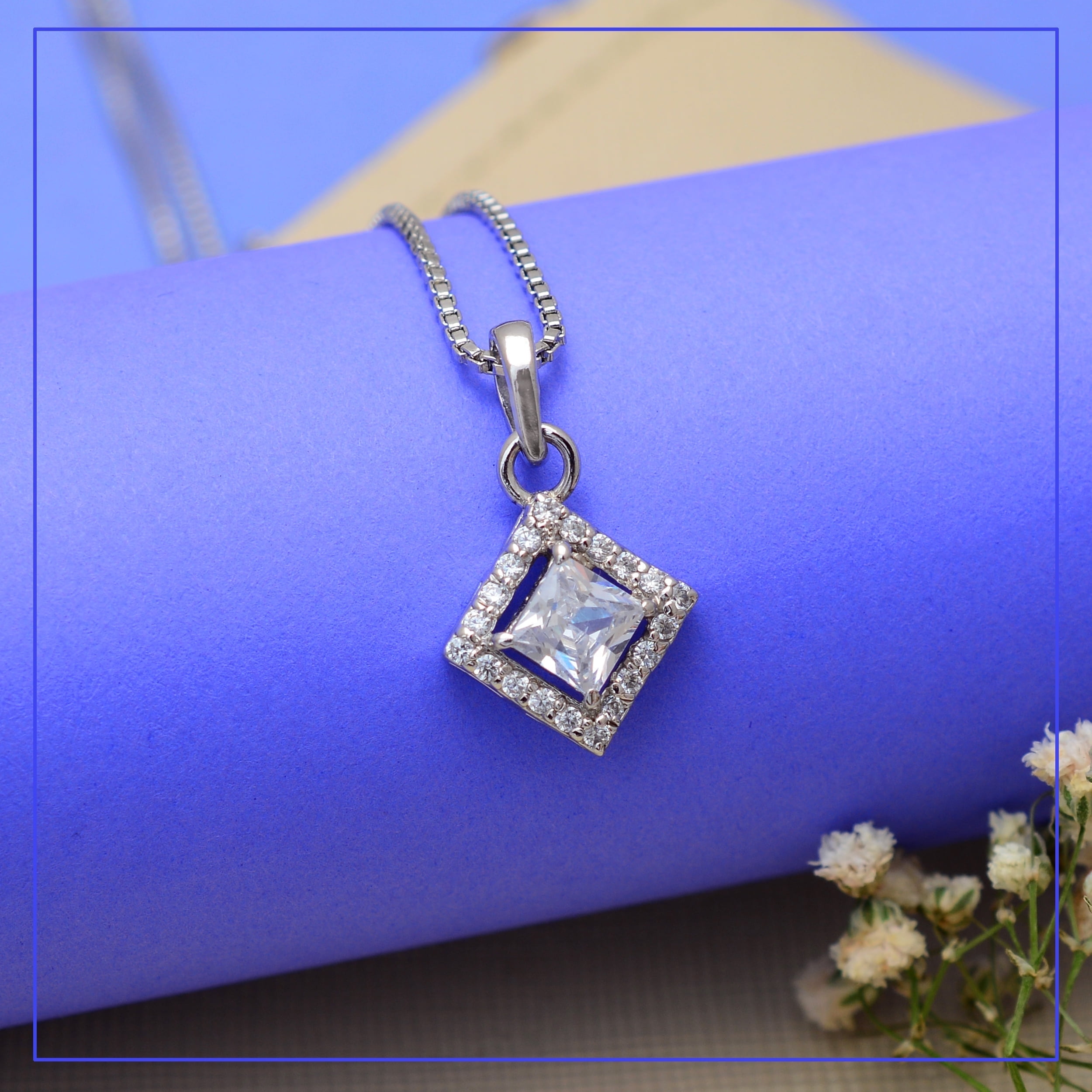 Femme Jam 925 Sterling Silver Princess Cut Zirconia Crystals Square Shape Pendant Chain Necklace for Women Girls Walmart