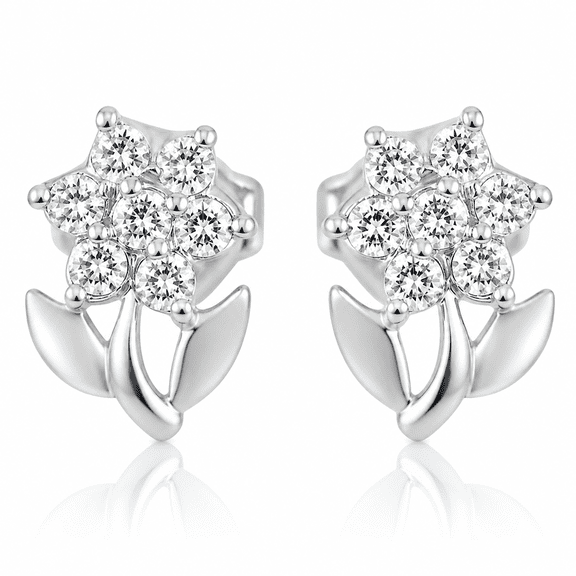 Femme Jam 925 Sterling Silver Round Zirconia Crystals Rose Shape Stud Earrings for Women