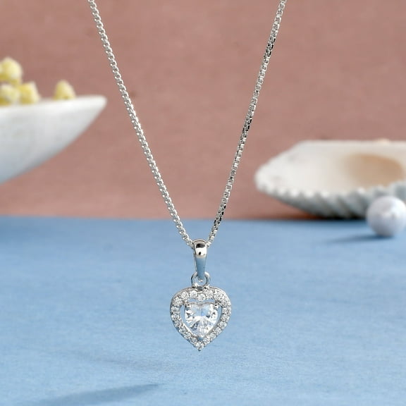 Femme Jam 925 Sterling Silver Zirconia Crystals Heart Shape Necklace for Women