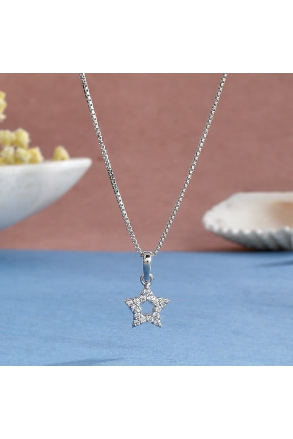 925 Sterling Silver Zirconia Crystals Star Shape Necklace for Women