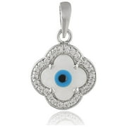 Femme Jam Evil Eye 925 Sterling Silver Mother of Pearl & Zirconia Crystals Floral Pendant for Women & Girls | Evil Eye Jewelry