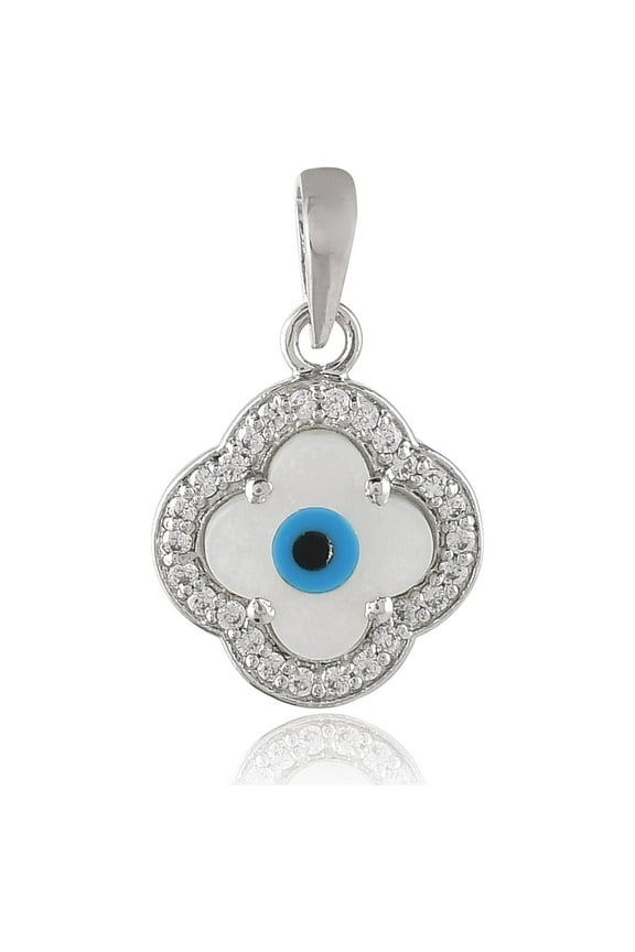 Evil Eye 925 Sterling Silver Mother of Pearl & Zirconia Crystals Floral Pendant for Women | Evil Eye Jewelry