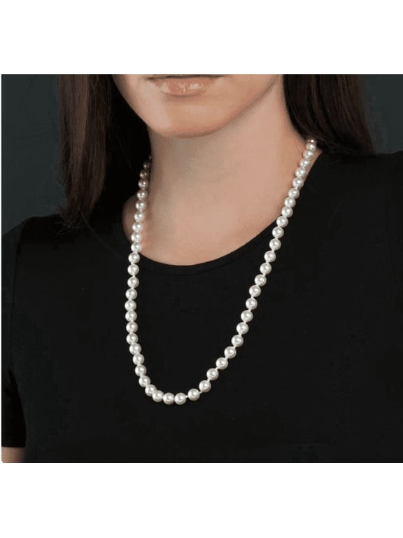II ROUND PEARL II Classic Cultured Freshwater White Strand Pearl Necklace for Women Jewelry