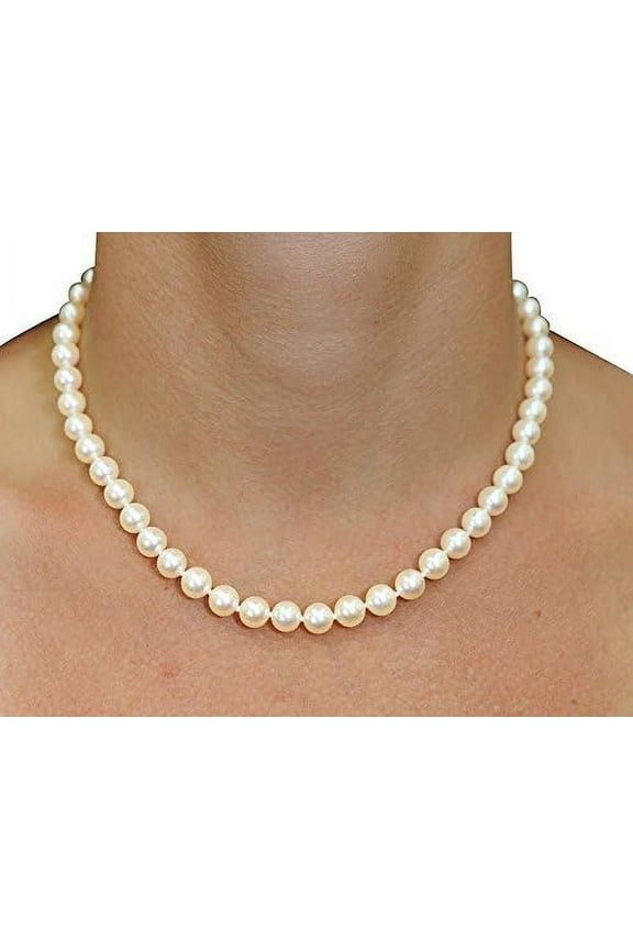 II ROUND PEARL II Classic Cultured Freshwater White Strand Pearl Necklace for Women Jewelry