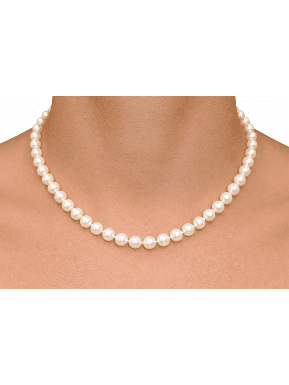 Real Pearl Necklace for Women with AAA+ Quality Round White Freshwater Genuine Pearls | 16 Inch Length | 10-10.5mm Thickness | Pearl Strand with 925 Sterling Silver Toggle Claps