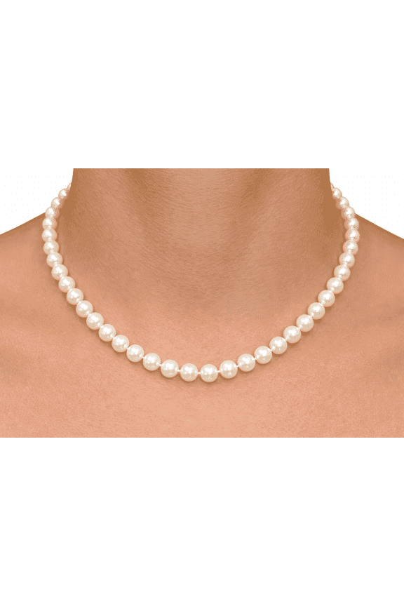 Round White Cultured Pearl Necklace 925 Sterling, Sterling Silver, 18 Inch, 9mm