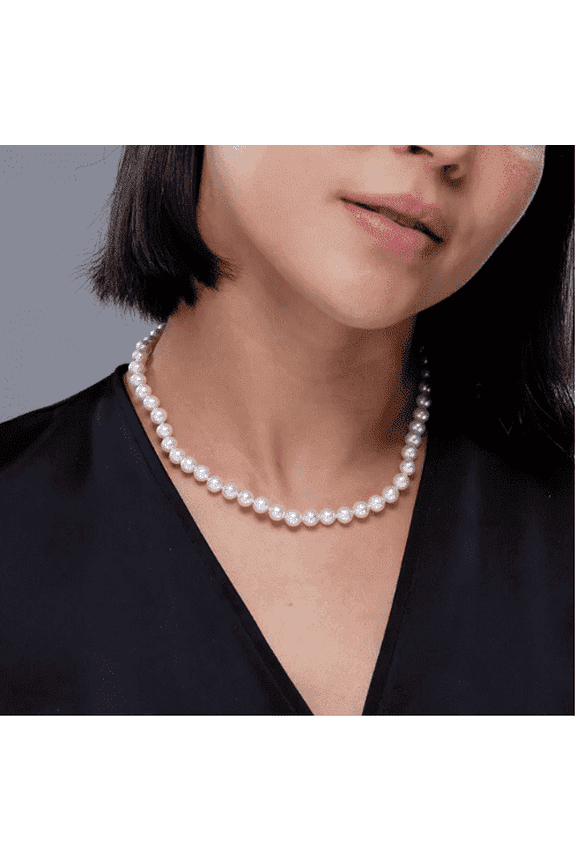 Real Pearl Necklace for Women with AAA+ Quality Round White Freshwater Genuine Pearls | 16 Inch Length - 7mm Thick Pearl Strand with 925 Sterling Silver Toggle Claps