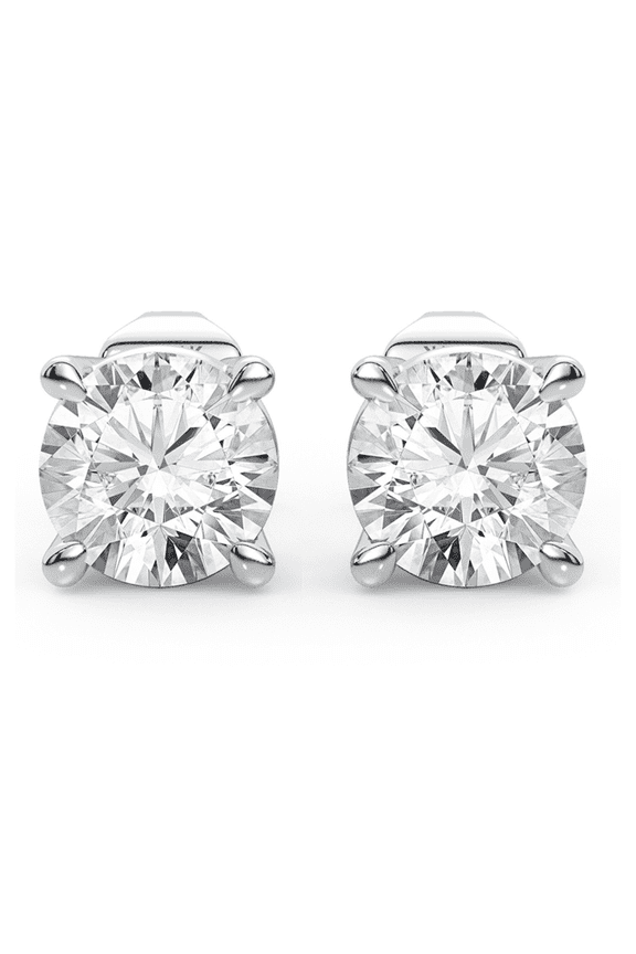 Lily 1.00 Carat Lab Grown Diamond Round Stud Earrings in 14K White Gold.