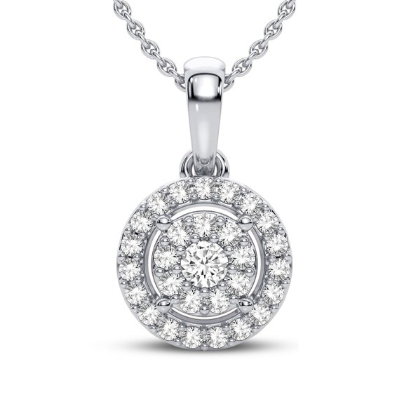 Femme Luxe Nora 0.25 Carat Lab Grown Diamond Halo Pendant Necklace in 14K White Gold.