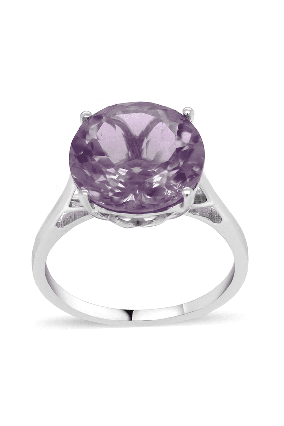 Pink Amethyst Round cut Solitaire Gemstone Ring in 925 Sterling Silver. Size 7