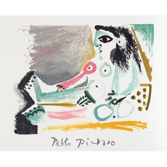 Femme Nu Assise- Lithograph on Paper - Gray- Black- Green- Pink- Yellow