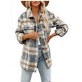 thumbnail image 1 of Femme Plaid Button Down Shacket Veste Casual Manches Longues Col Rm, 1 of 1