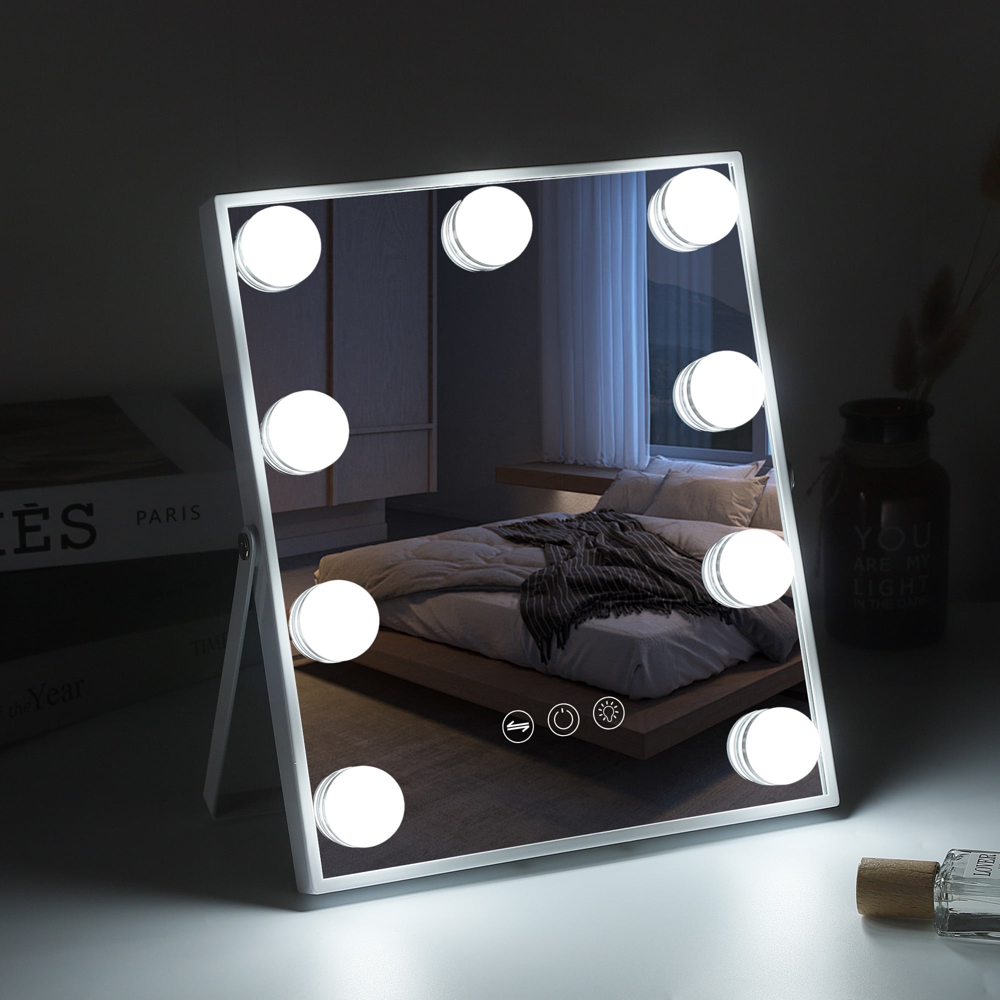 Fenchilin 10''x12'' Vanity Makeup Mirror with Lights Tabletop Metal White