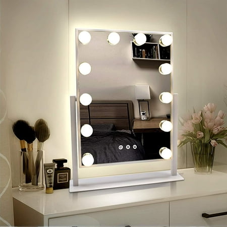 Fenair Hollywood Vanity Makeup Mirror with Lights 360 Swivel Tabletop Metal White 14.5 "x 18.5"