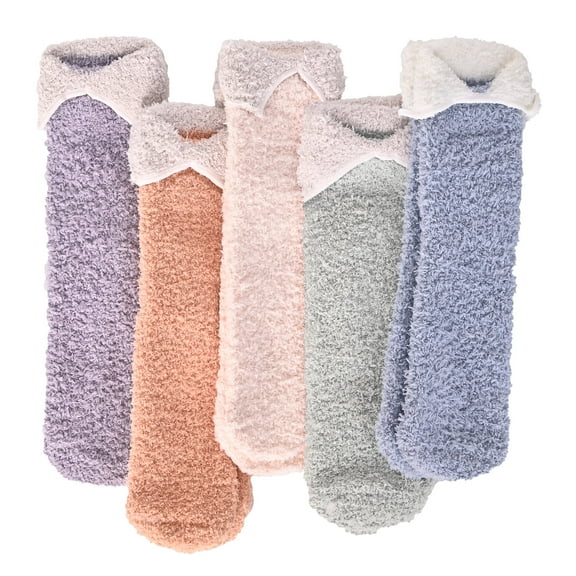 TRANSLINK 5 Pcs Fuzzy Socks for Women Cuffed Cloud-Feel Breathable Indoor and Outdoor General-Purpose Winter Socks