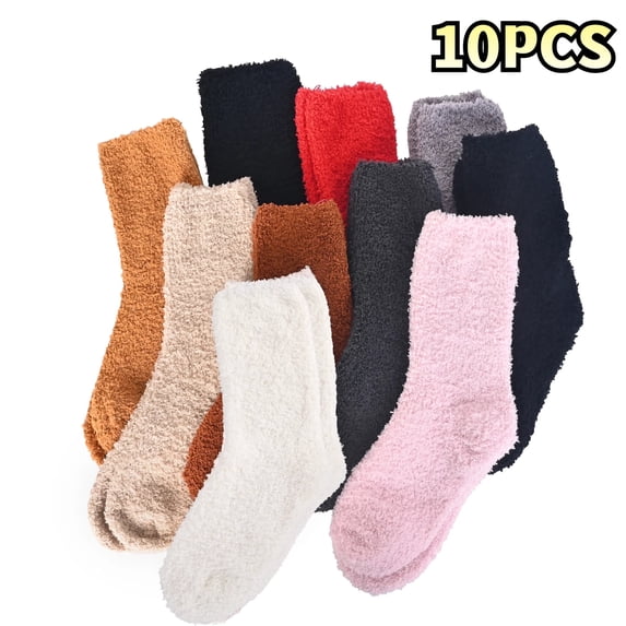 TRANSLINK 10 Pcs Fuzzy Socks for Women Fluffy Home Sleeping Cozy Warm Socks