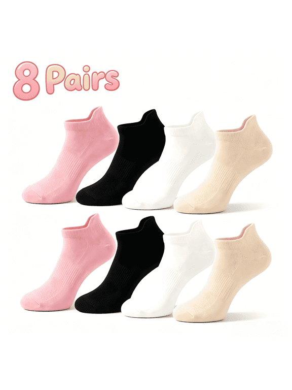 8 Packs Low Cut Ankle Socks for Women No-Show Invisible Casual Breathable Athletic Socks Bulk for Sports Daily Wear