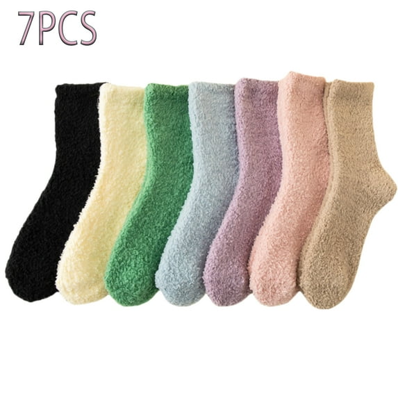 TRANSLINK 7Pcs Womens Fuzzy Socks Cozy Fluffy Winter Lamb Coral Fleece Warm Slipper Home Sleeping Socks