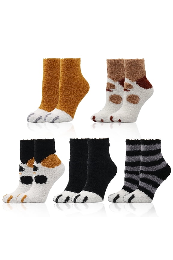 6 Packs Womens Cat Fuzzy Socks Warm Cozy Soft Winter Slipper Socks Gift Size 5-9