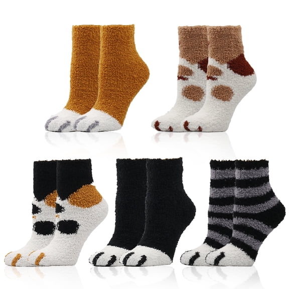 TRANSLINK 6 Packs Womens Cat Fuzzy Socks Warm Cozy Soft Winter Slipper Socks Gift Size 5-9
