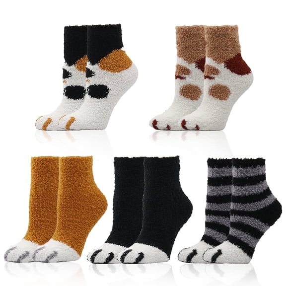 TRANSLINK 6 Packs Womens Cat Fuzzy Socks Warm Cozy Soft Winter Slipper Socks Gift Size 5-9