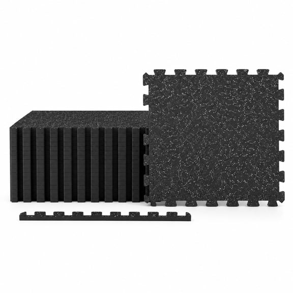 Fenbeli 0.55 inch Thick Rubber Top Exercise Mat 48 Sq Ft with Boarders, Rubber PE Foam Frame, of 12 Tiles 6 x 8 ft Total Footprint, Gray