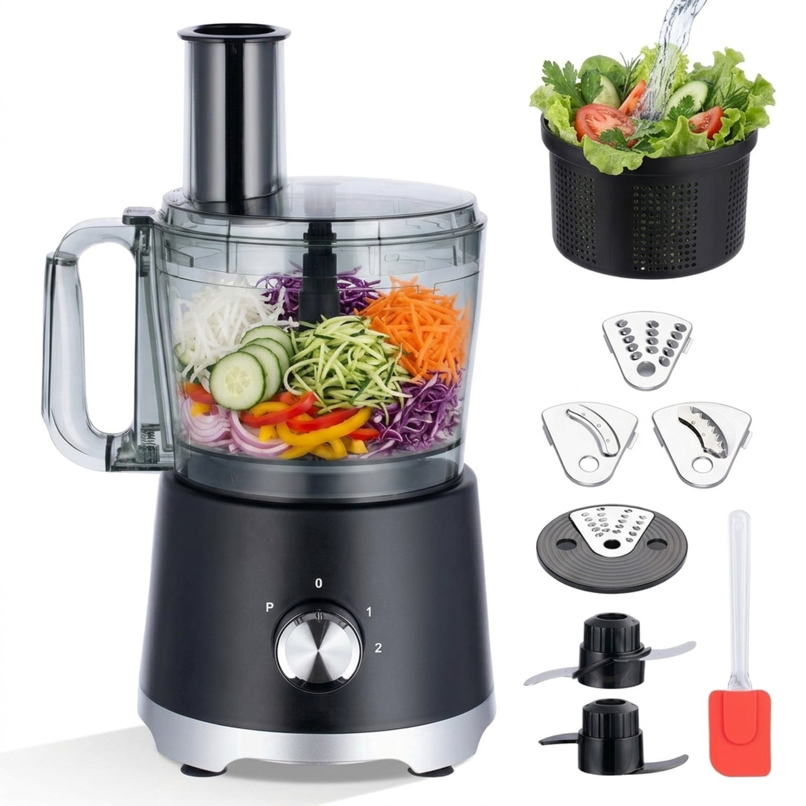 Fenbeli 12-Cup Food Processor with Salad Spinner, Multi-Function Chopper, Slicer, Shredder, Puree and Dough System, Black