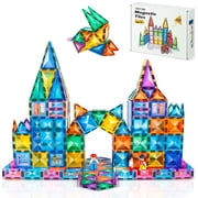 Fenbeli 120 Piece Magnetic Tiles, Magnetic Blocks with Car Base, STEM Sensory Educational Toys Gift for Kids, Multicolor