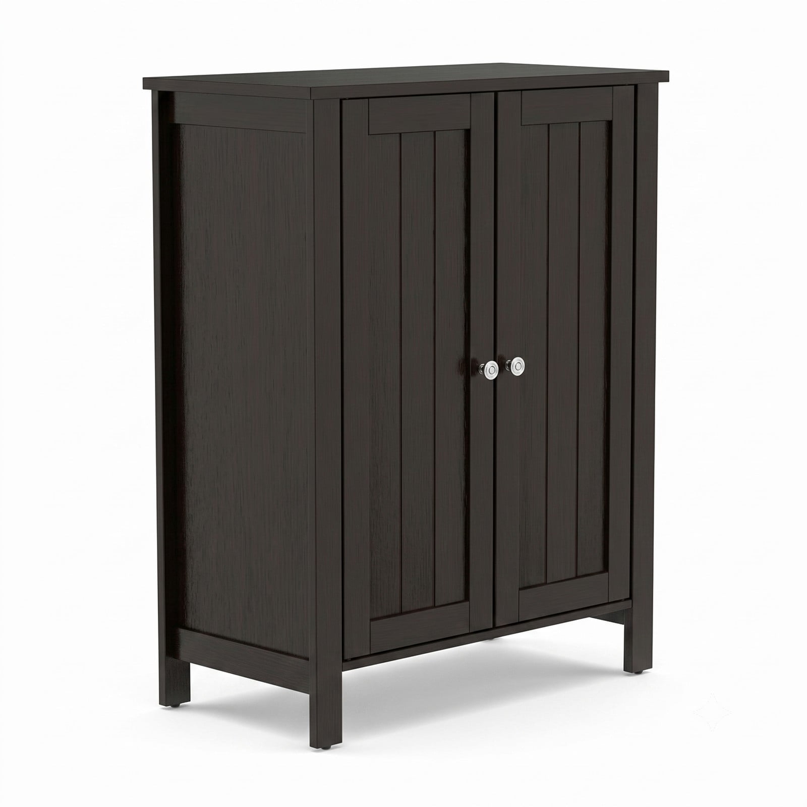 Fenbeli 2-Door Bathroom Floor Storage Cabinet, Freestanding Space-Saving Storage Organizer with Adjustable Shelves, Wooden Side Cabinet for Bathroom Laundry, Black