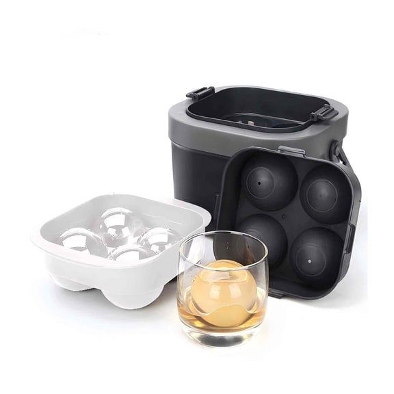 RUIE Large Ice Cube Trays with Lid - 2.4" Round Sphere Ice Ball Maker, BPA Free Silicone Easy-Release Mold for Cocktail, Coffee, Soda, Tea, Party & Home Bar