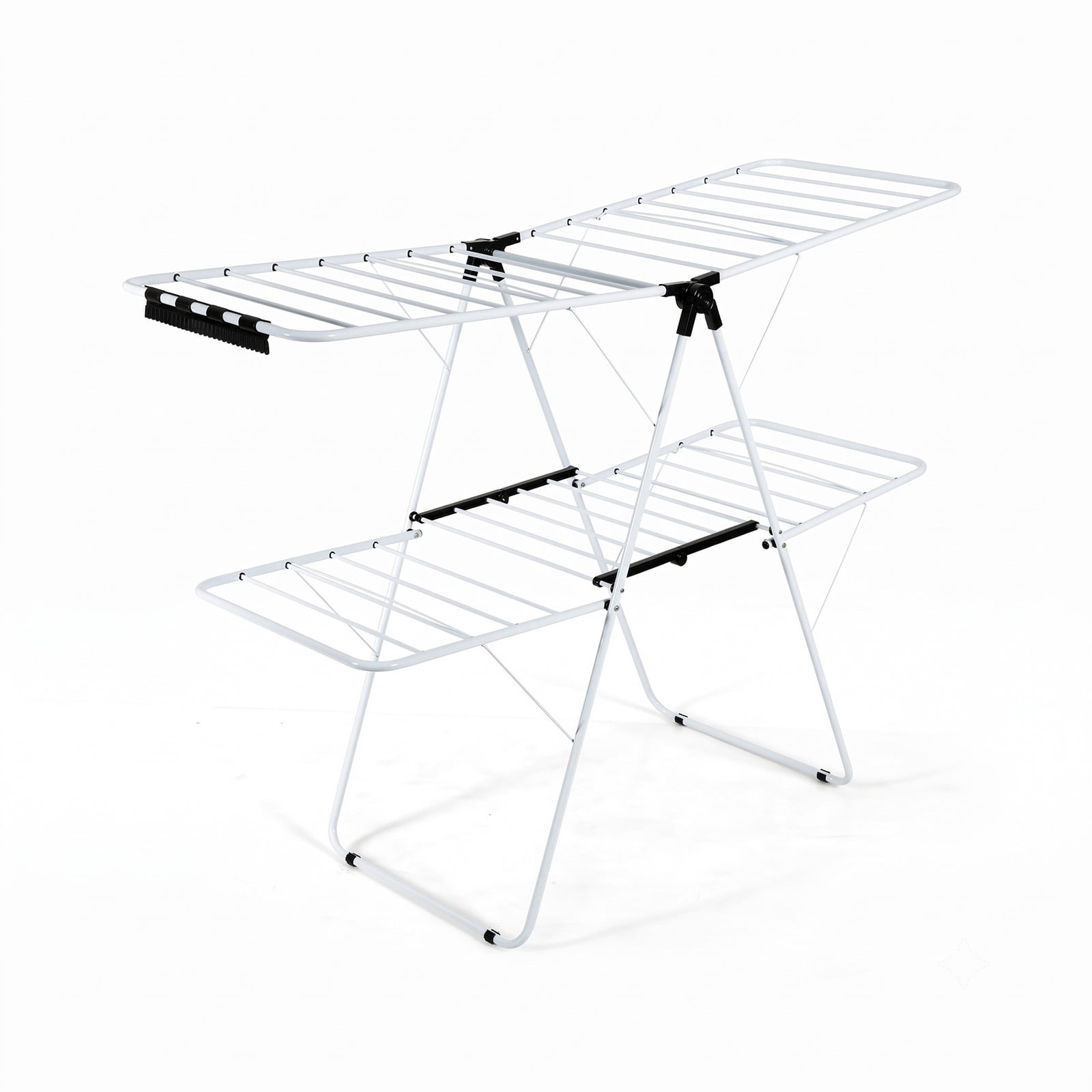Fenbeli 2-Tier Foldable Clothes Drying Rack, Collapsible Steel Laundry Drying Rack with Adjustable Gullwing Wings for Indoor Outdoor Balcony, Space-Saving, White Black