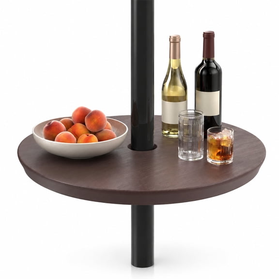 Fenbeli 20 Inch Outdoor Adjustable Umbrella Table for 2 Sizes Patio Umbrella Pole, 22 lbs Capacity, HDPE Frame, 20" x 4" Tray Footprint, Coffee