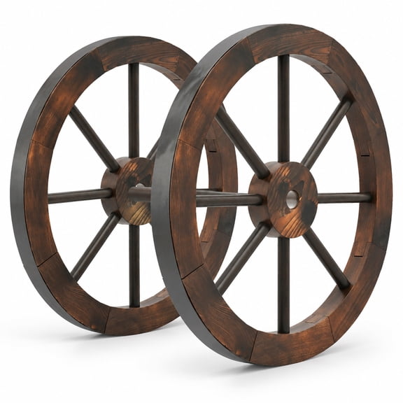 Fenbeli 24 Inch Set of 2 Decorative Wooden Wagon Wheel Carbonized Solid Fir Wood, Fir Wood Metal Frame, Wood