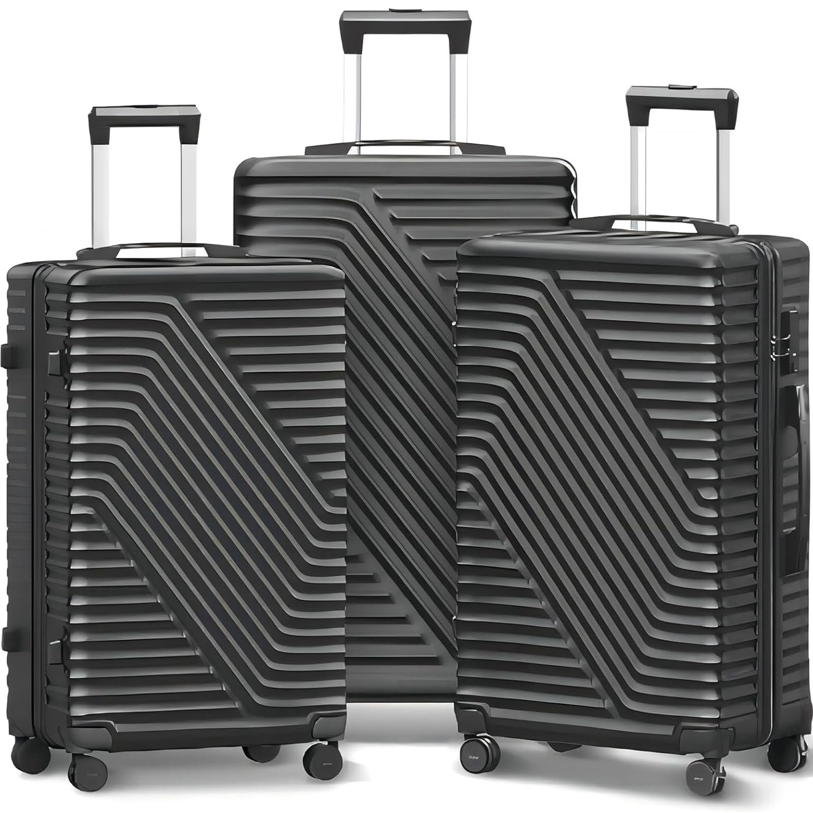 Fenbeli 3 Piece Luggage Sets with TSA Locks, Lightweight Hardside Suitcase Set with Spinner Wheels, Black