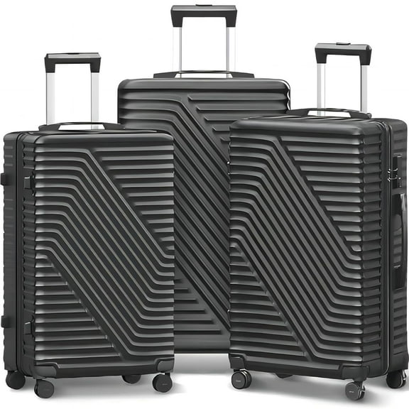 Fenbeli 3 Piece Luggage Sets with TSA Locks, Lightweight Hardside Suitcase Set with Spinner Wheels, Black